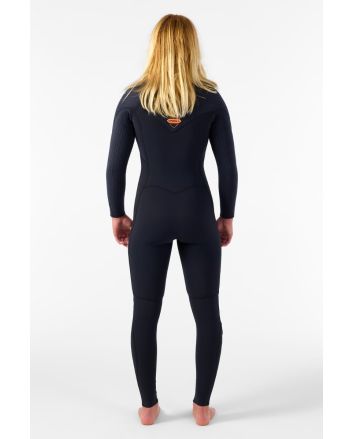 Mujer con traje de surf con cremallera en el pecho O'Neill Hyperfreak 3/2mm Plus Negro 
