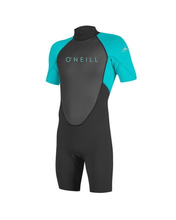 Traje de neopreno corto O'Neill Youth Reactor 2/2mm Back ZIp Spring color negro y aguamarina para niño/a