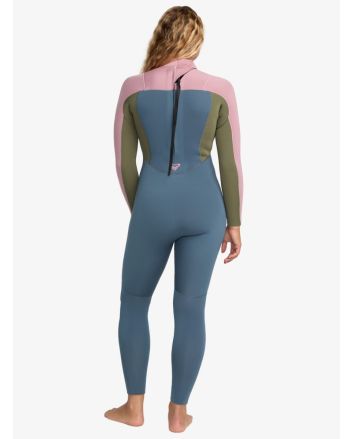 Mujer con Traje de surf con cremallera posterior Roxy 5/4mm Prologue+ color azul grisáceo, rosa y verde