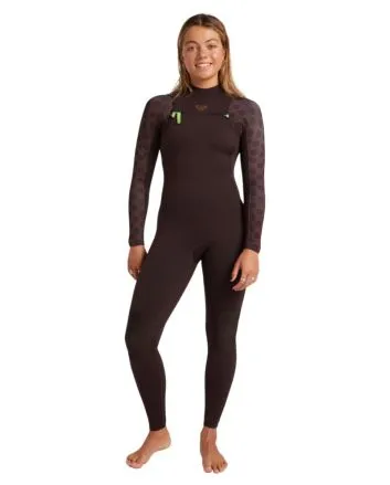 Mujer con traje de surf con cremallera en el pecho Roxy 3/2mm Elite Marrón