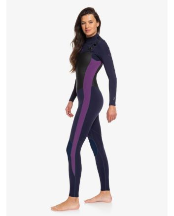 Mujer con traje de surf con cremallera en el pecho Roxy Performance 4/3mm Azul Marino y Morado