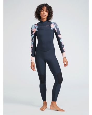 Mujer con neopreno con cremallera en el pecho Roxy Swell Series 4/3mm negro floral