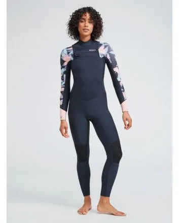 Mujer con neopreno con cremallera en el pecho Roxy Swell Series 4/3mm negro floral