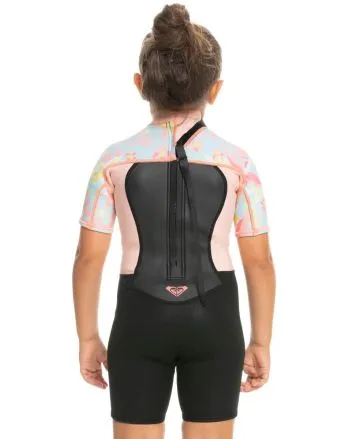 Niña con Traje de Surf de Primavera con Manga Corta y Cremallera en la Espalda 2/2mm Prologue Tiny 2-7 años Rosa Floral