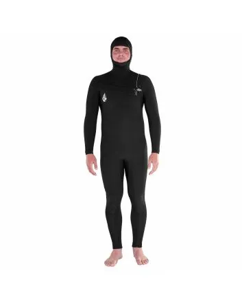 Hombre con Traje de neopreno con capucha y cremallera en el pecho Volcom Modulator 4/3mm negro 