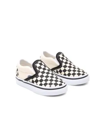 Zapatillas Vans Slip-On para bebé de 1 a 4 años blancas y negras con estampado Checkerboard