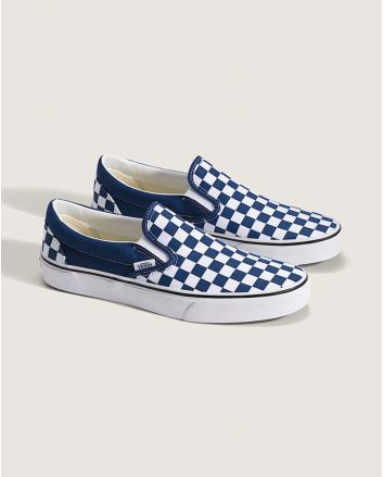 Zapatillas sin cordones Vans Classic Slip-On Checkerboard Azul Deep Indigo para hombre