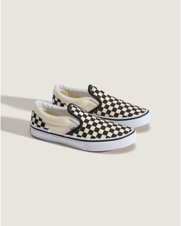 Zapatillas sin cordones Vans Junior Classic Slip-On Checkerboard negras y blancas para niño 8-14 años