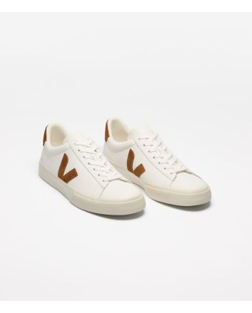 Zapatillas Veja Campo Leather blancas y coñac unisex