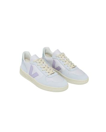 Zapatillas de cuero Veja V-10 Leather Gravel Parme Menthol para mujer