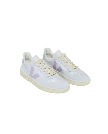 Zapatillas de cuero Veja V-10 Leather Gravel Parme Menthol para mujer