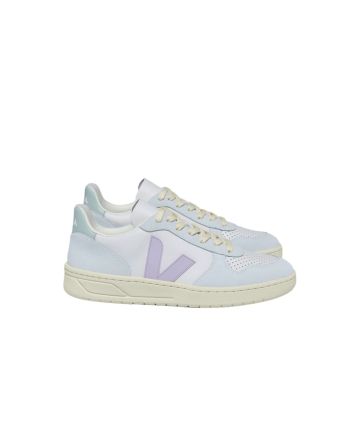 Zapatillas de cuero Veja V-10 Leather Gravel Parme Menthol para mujer