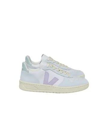 Zapatillas de cuero Veja V-10 Leather Gravel Parme Menthol para mujer