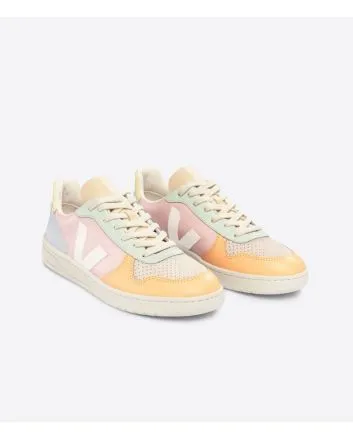 Zapatillas de cuero Veja V-10 Leather Petale White Multico para mujer