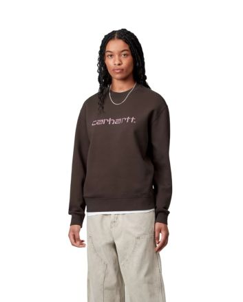 Mujer con con sudadera Carhartt WIP marrón Vitola y bordado morado phlox