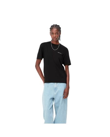 Mujer con camiseta de manga corta Carhartt WIP Script Embroidery Negra con logo blanco