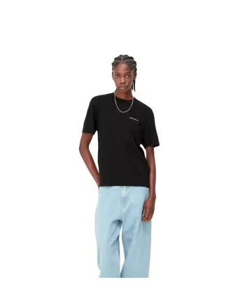 Mujer con camiseta de manga corta Carhartt WIP Script Embroidery Negra con logo blanco