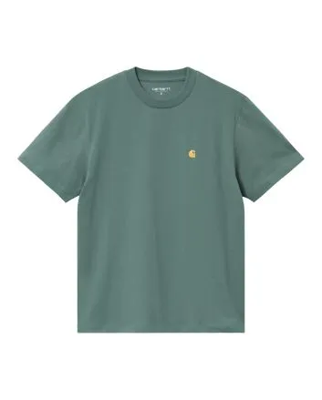 Camiseta orgánica de manga corta Carhartt WIP W' Chase Verde Pino Plateado con logo dorado para mujer