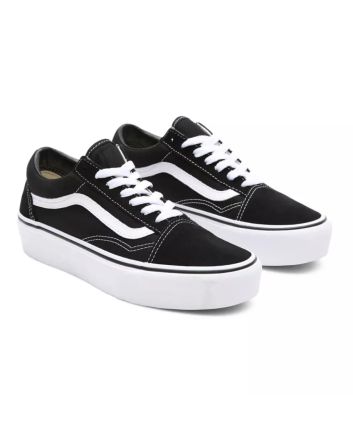 Zapatillas con plataforma Vans Old Skool en color negro y banda lateral sidestripe blanca