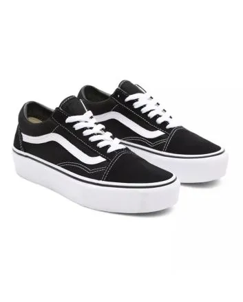 Zapatillas con plataforma Vans Old Skool en color negro y banda lateral sidestripe blanca