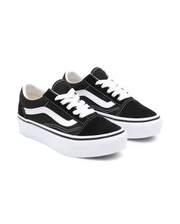 Zapatillas con plataforma Vans UY Old School en color negro con suela y banda lateral blanca para niña