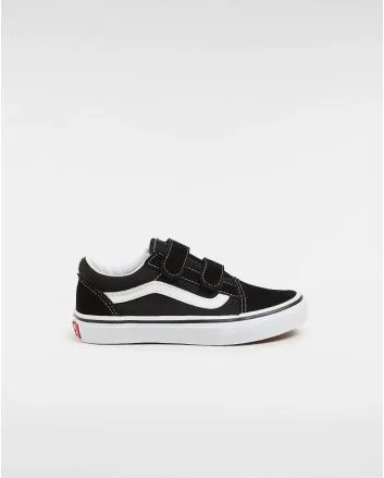 Zapatillas Vans Uy Old Skool negras con banda sidestripe blanca y cierre de velcro para niños 4 a 8 años